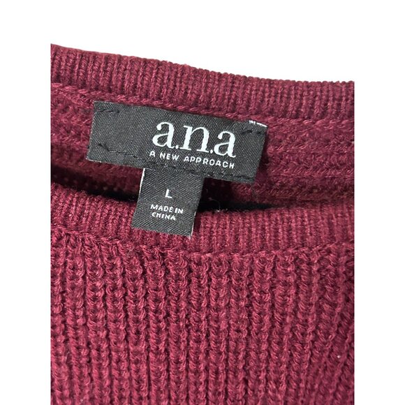 A.n.a Burgundy Knit Sweater L With Raglan Sleeves Crisscross Cable Details 1836 - Picture 6 of 7